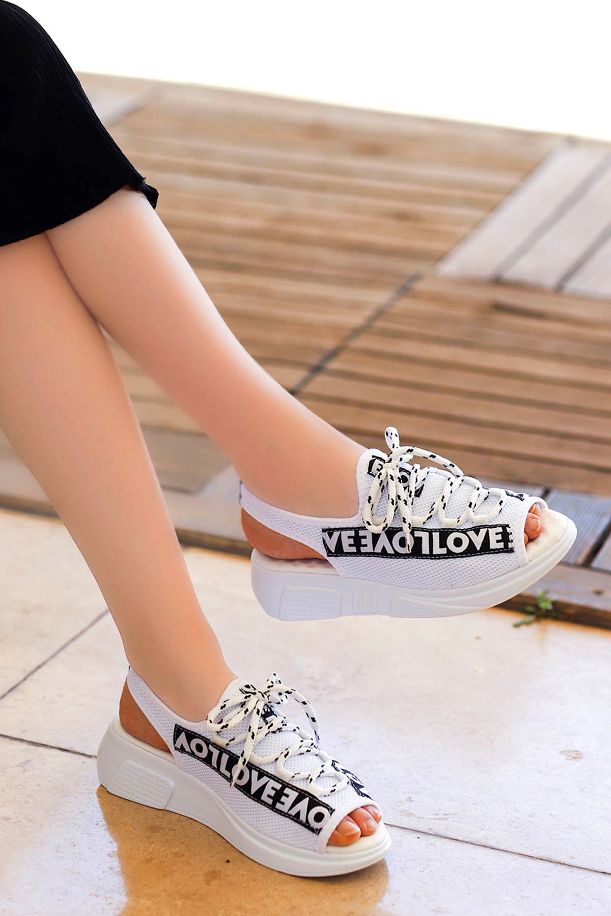 Loves-Triko Sandalet Beyaz