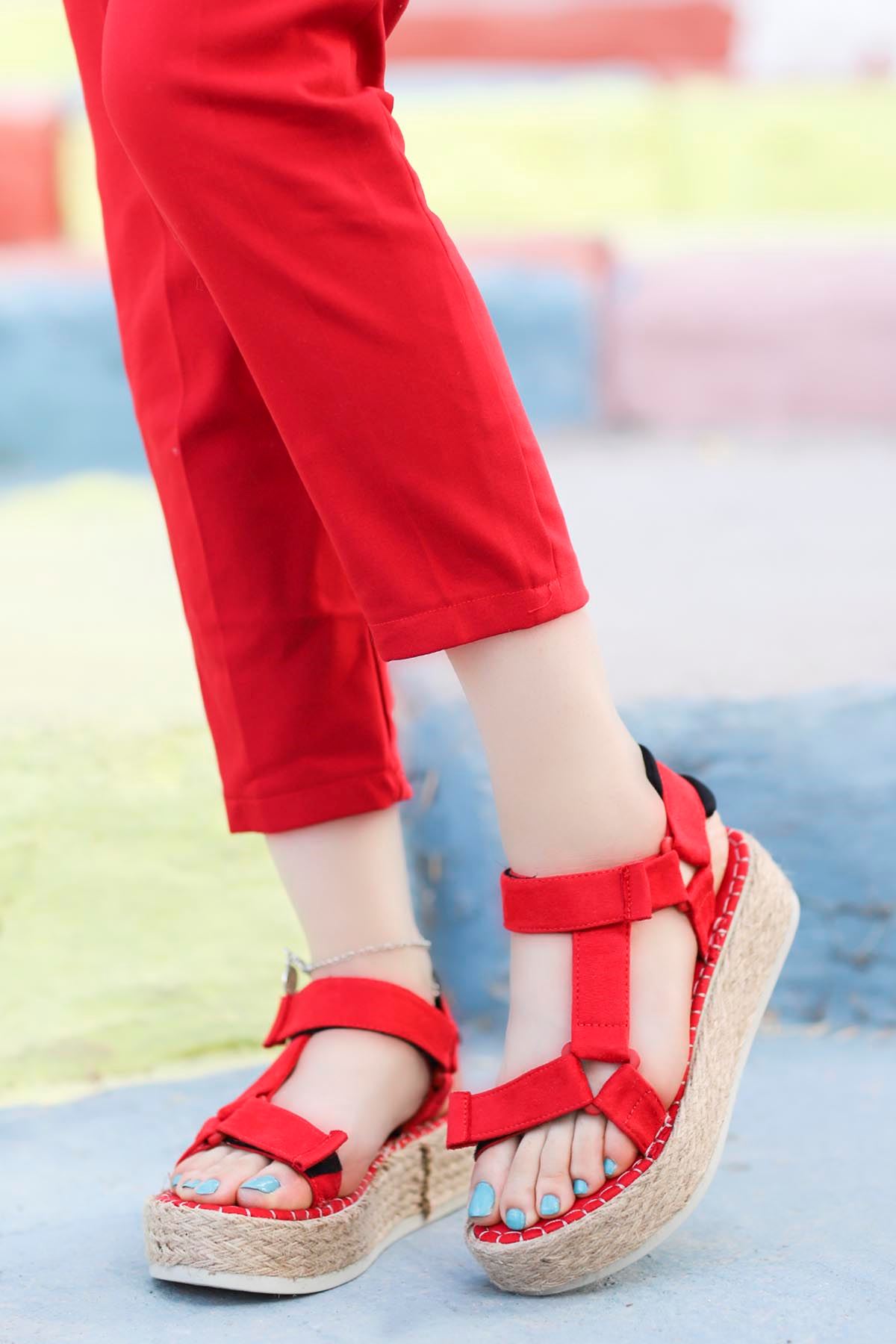 Massara Hasır Taban Sandalet Kırmızı