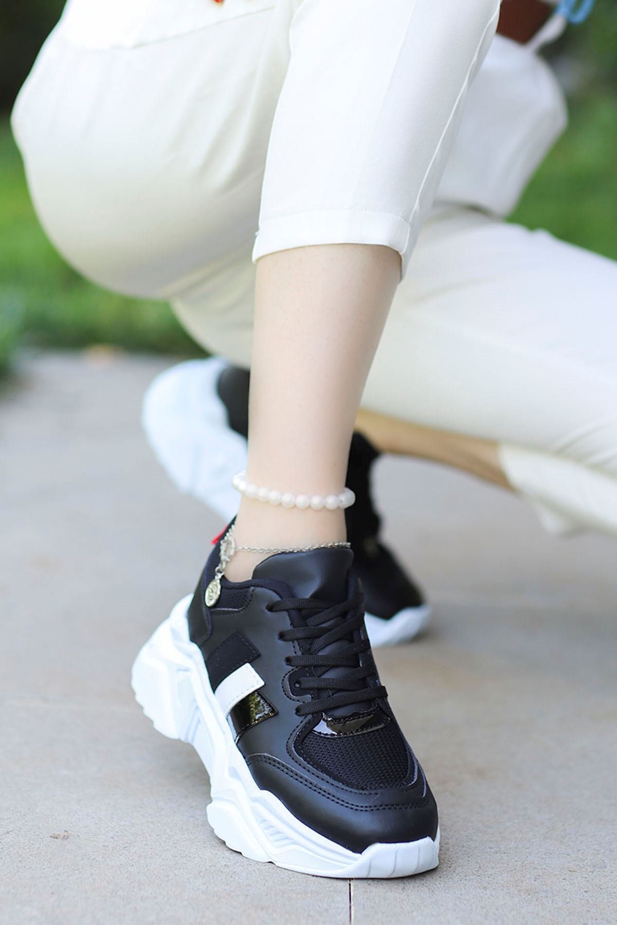 Dali Spor Ayakkabı Siyah Beyaz Taban