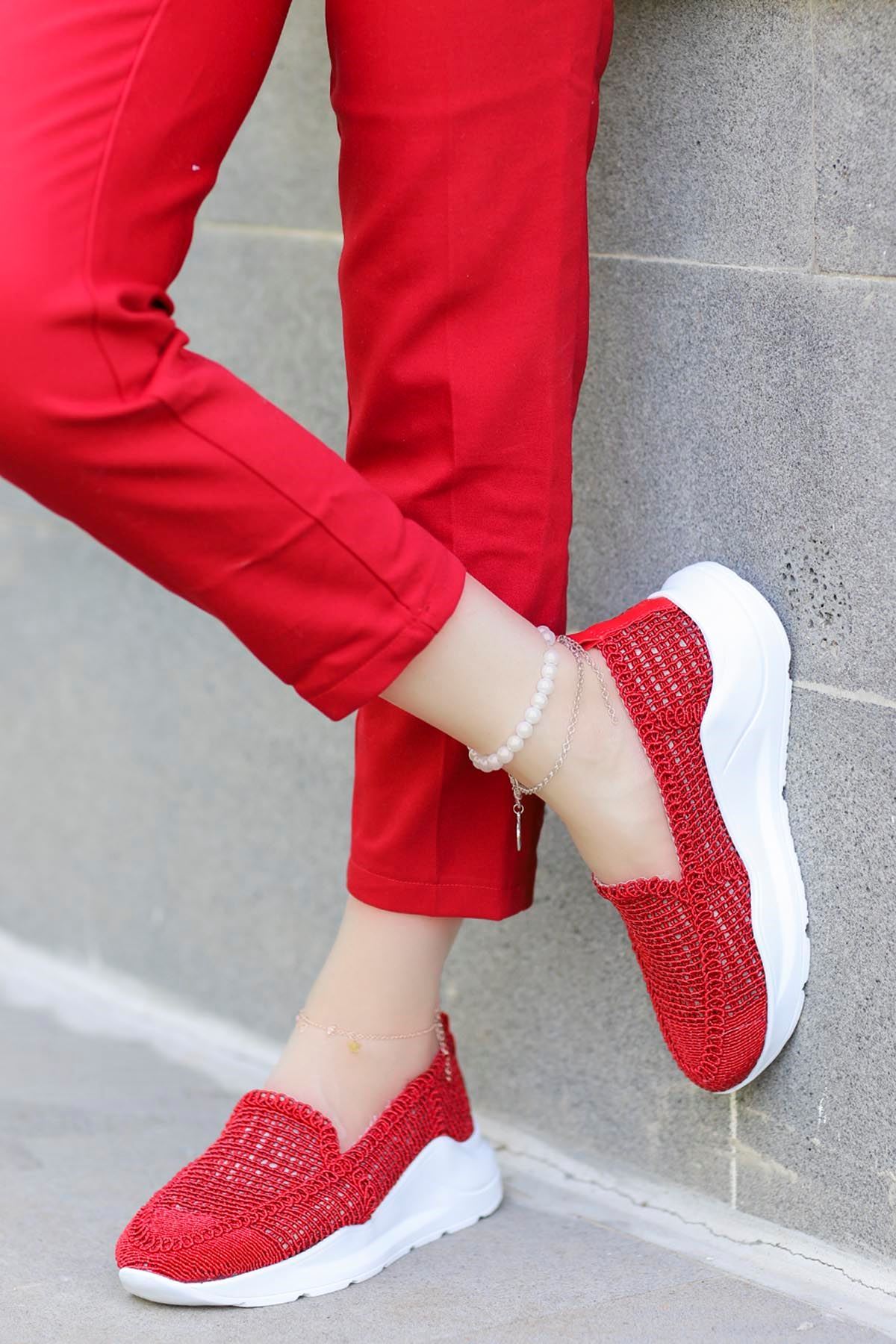 Farah Dantel Örgü Spor Ayakkabı Kırmızı