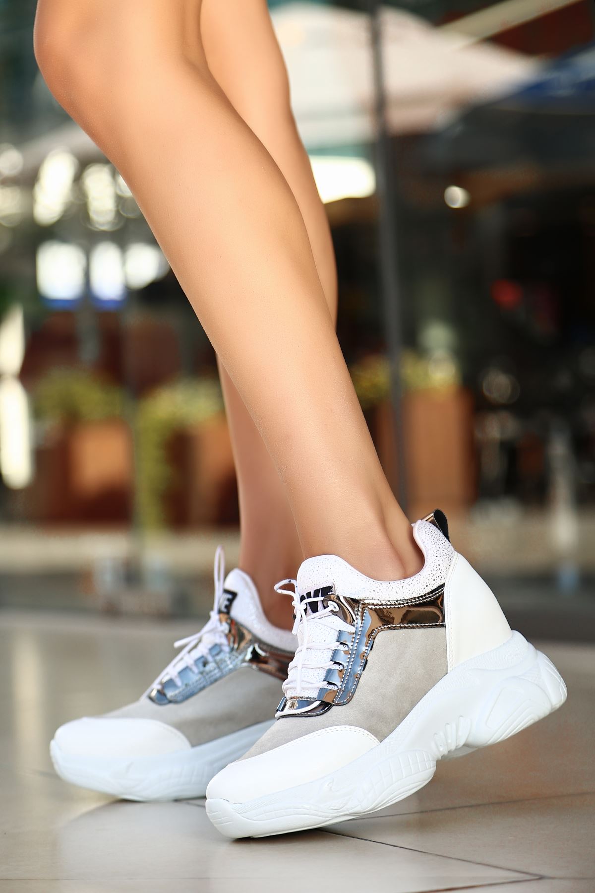 Lovento Gizli Topuk Spor Ayakkabı Beyaz