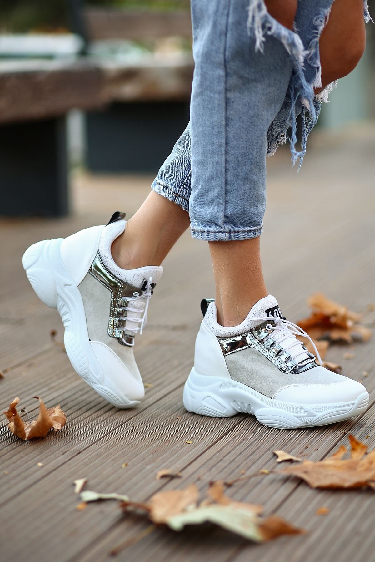 Lovento Gizli Topuk Spor Ayakkabı Beyaz