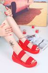 Bella-Dolgu Taban Lastikli Sandalet Kırmızı