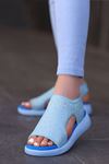 Calli Taşlı Triko Sandalet Mavi