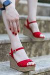 Alanis Çapraz Dolgu Sandalet Kırmızı Süet 