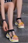 Rafael Dolgu Taban Sandalet Sarı/Siyah