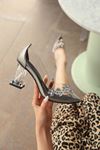 Viyana Şeffaf Topuk Stiletto Platin