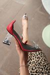 Eterna Şeffaf Topuk Stiletto Kırmızı