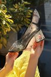 Lotus Şeffaf Topuk Stiletto Siyah