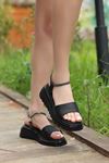 Liona Dolgu Taban Taşlı Sandalet Siyah